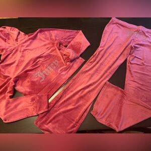 NWT Juicy Couture Velour festival Fuschia Track Suit sweatsuit large wome… bling